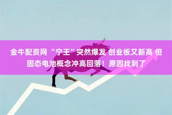 金牛配资网 “宁王”突然爆发 创业板又新高 但固态电池概念冲高回落！原因找到了