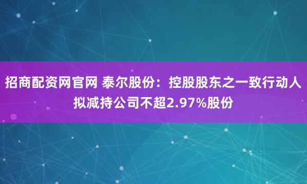 招商配资网官网 泰尔股份：控股股东之一致行动人拟减持公司不超2.97%股份